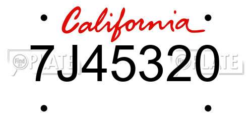 7J45320 California License Plate