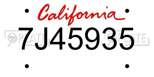 7J45935 California License Plate