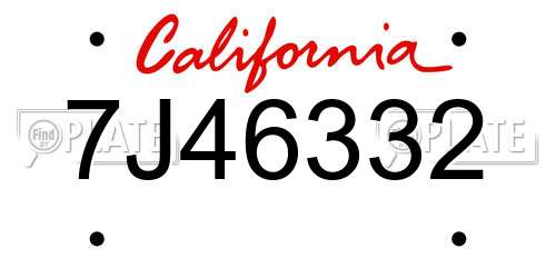7J46332 California License Plate