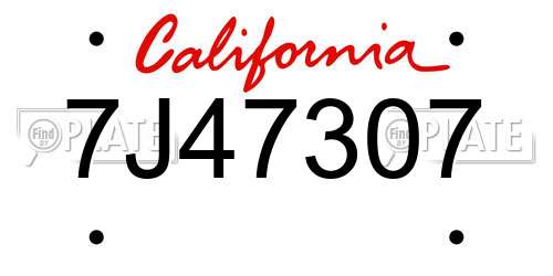 7J47307 California License Plate