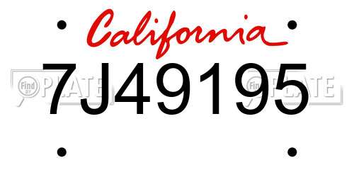 7J49195 California License Plate
