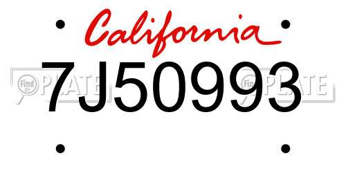 7J50993 California License Plate