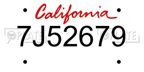 7J52679 California License Plate