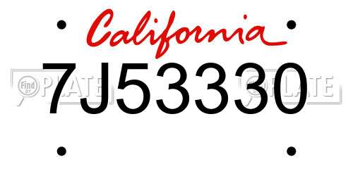7J53330 California License Plate