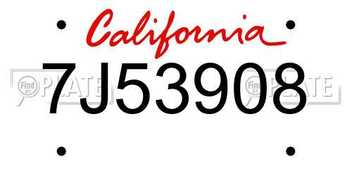 7J53908 California License Plate