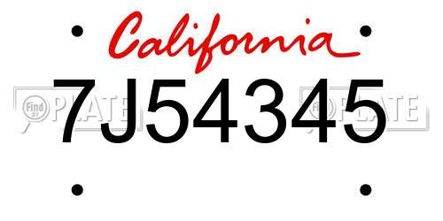 7J54345 California License Plate