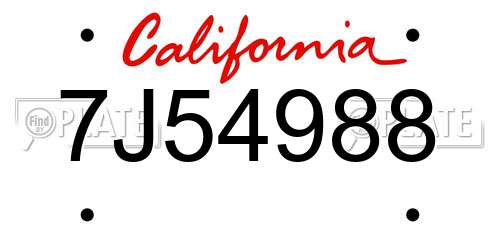 7J54988 license plate in CA state
