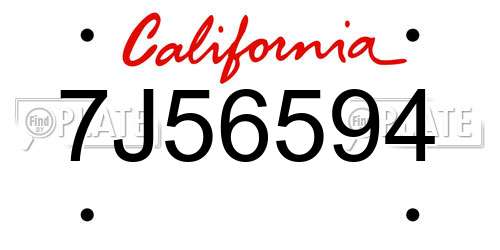 7J56594 California License Plate