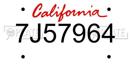 7J57964 California License Plate
