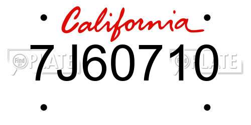 7J60710 California License Plate