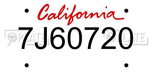 7J60720 California License Plate