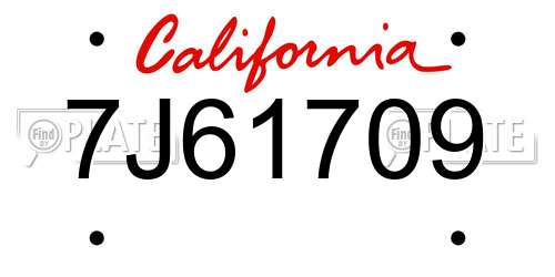 7J61709 California License Plate