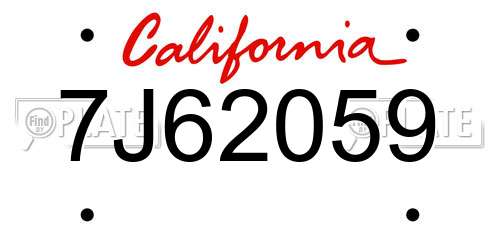 7J62059 California License Plate