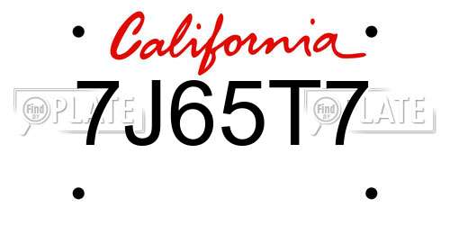 7J65T7 California License Plate