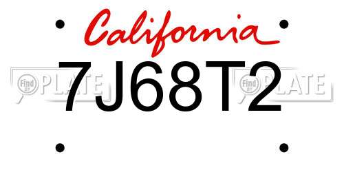 7J68T2 California License Plate