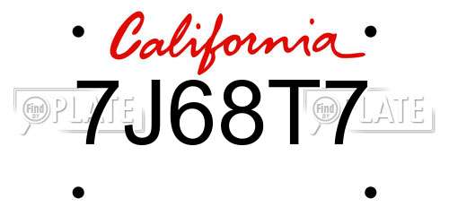 7J68T7 California License Plate