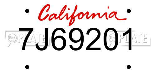 7J69201 California License Plate