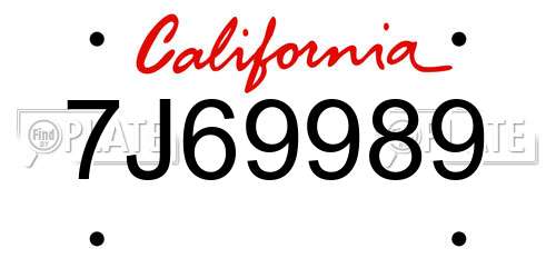 7J69989 California License Plate