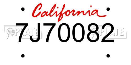 7J70082 California License Plate
