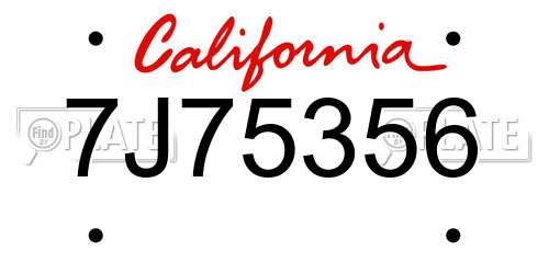 7J75356 California License Plate