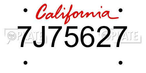 7J75627 California License Plate