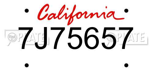 7J75657 California License Plate