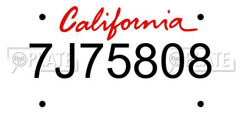 7J75808 California License Plate