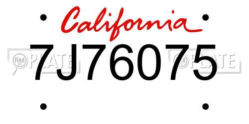 7J76075 California License Plate