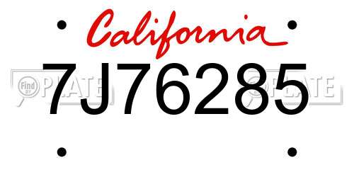 7J76285 California License Plate