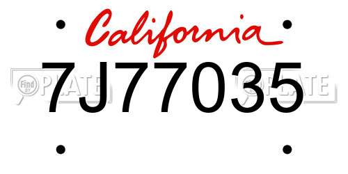 7J77035 California License Plate