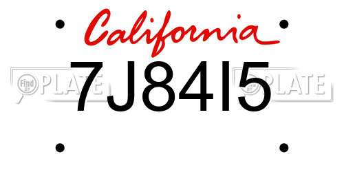 7J84I5 California License Plate