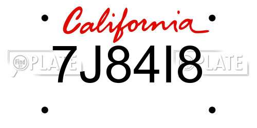 7J84I8 California License Plate