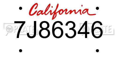 7J86346 California License Plate