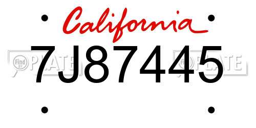 7J87445 California License Plate