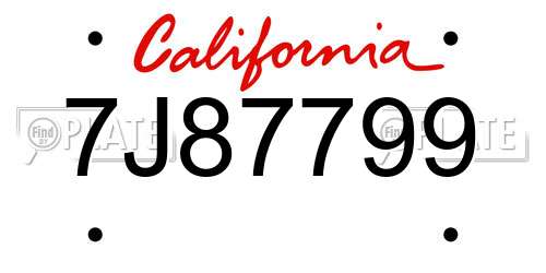7J87799 California License Plate