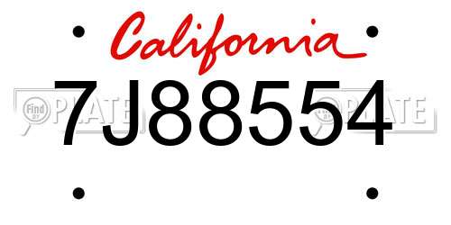 7J88554 California License Plate