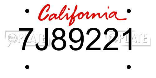 7J89221 California License Plate