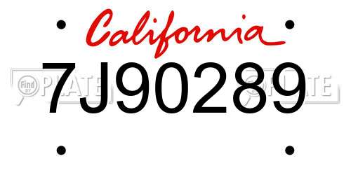 7J90289 California License Plate