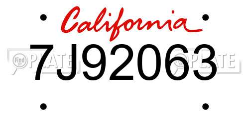 7J92063 California License Plate