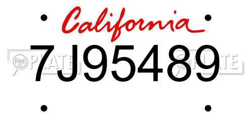 7J95489 California License Plate