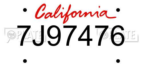 7J97476 California License Plate