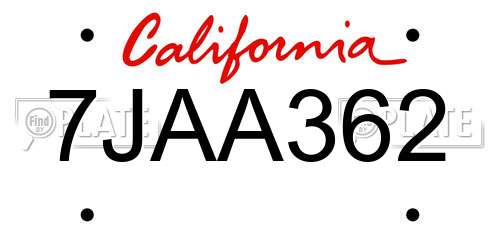 7JAA362 California License Plate
