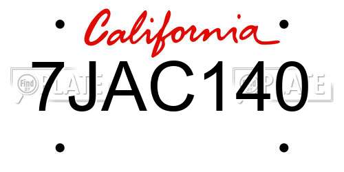 7JAC140 California License Plate