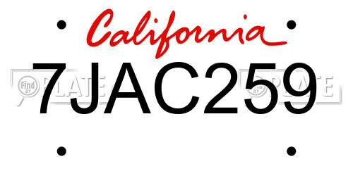 7JAC259 California License Plate