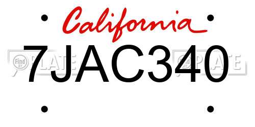 7JAC340 California License Plate