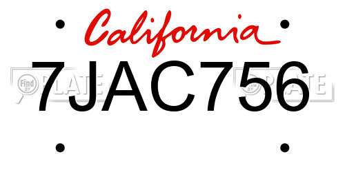 7JAC756 California License Plate