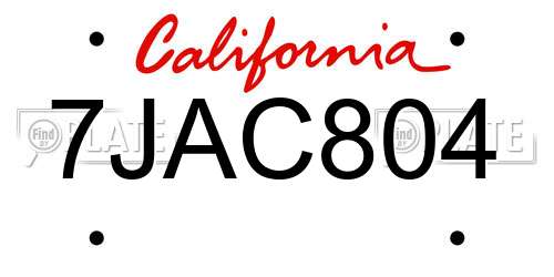 7JAC804 California License Plate