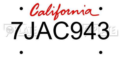 7JAC943 California License Plate