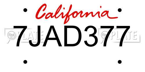 7JAD377 California License Plate