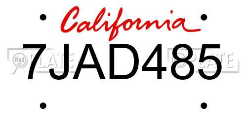 7JAD485 California License Plate